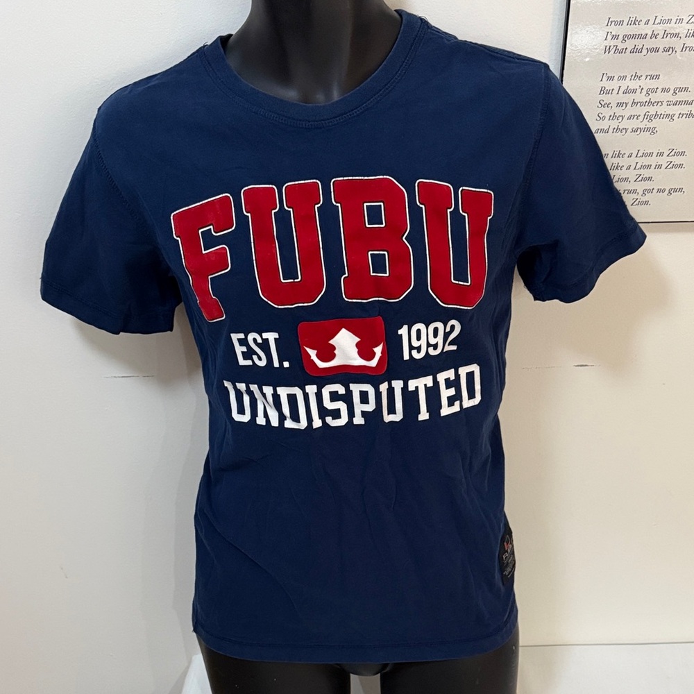 FUBU Dark Blue Tee with Red and White Accents